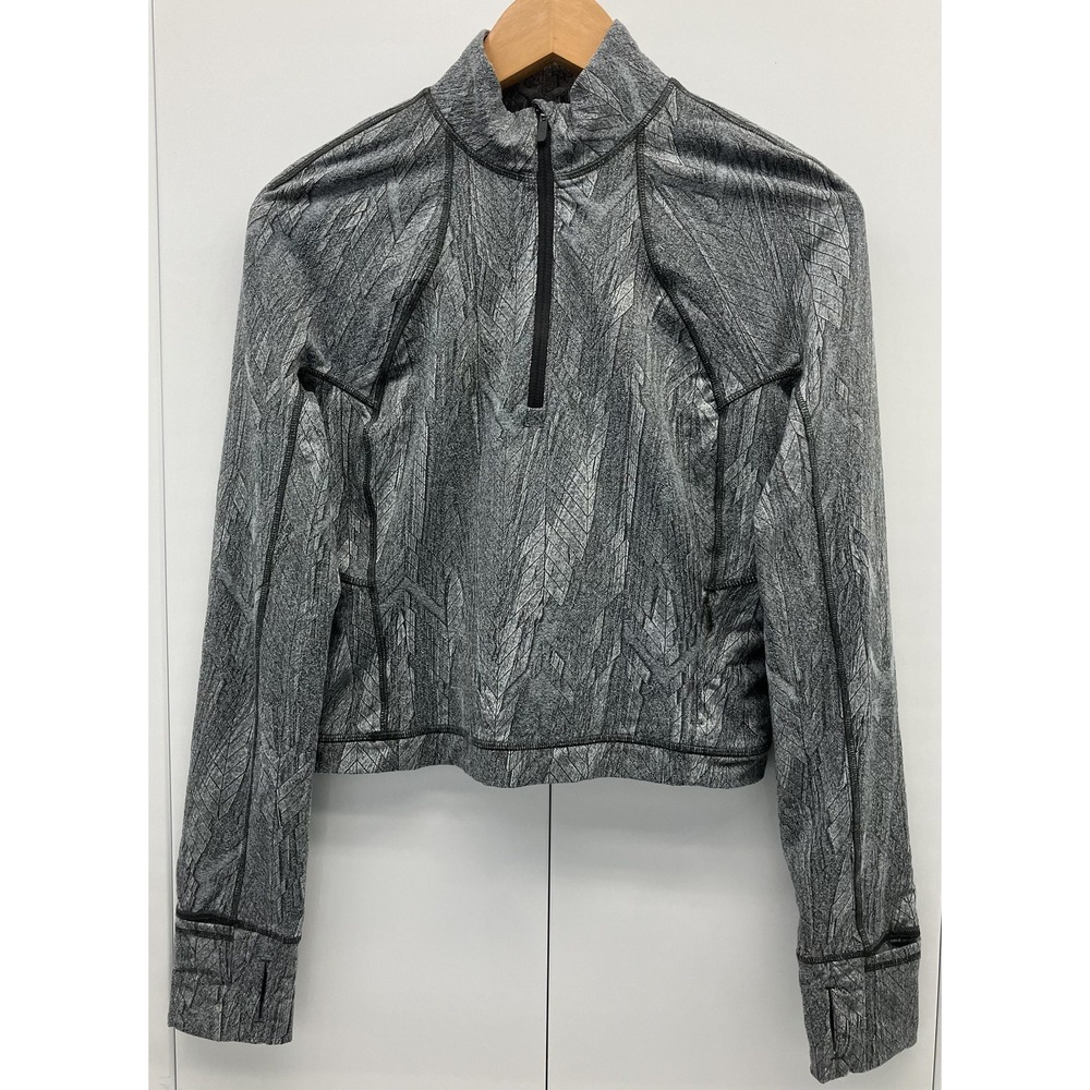 Lululemon Its Ruru Run Womens 8 Gray‎ Black 1/2 Zip Cropped Jacket Thumbholes